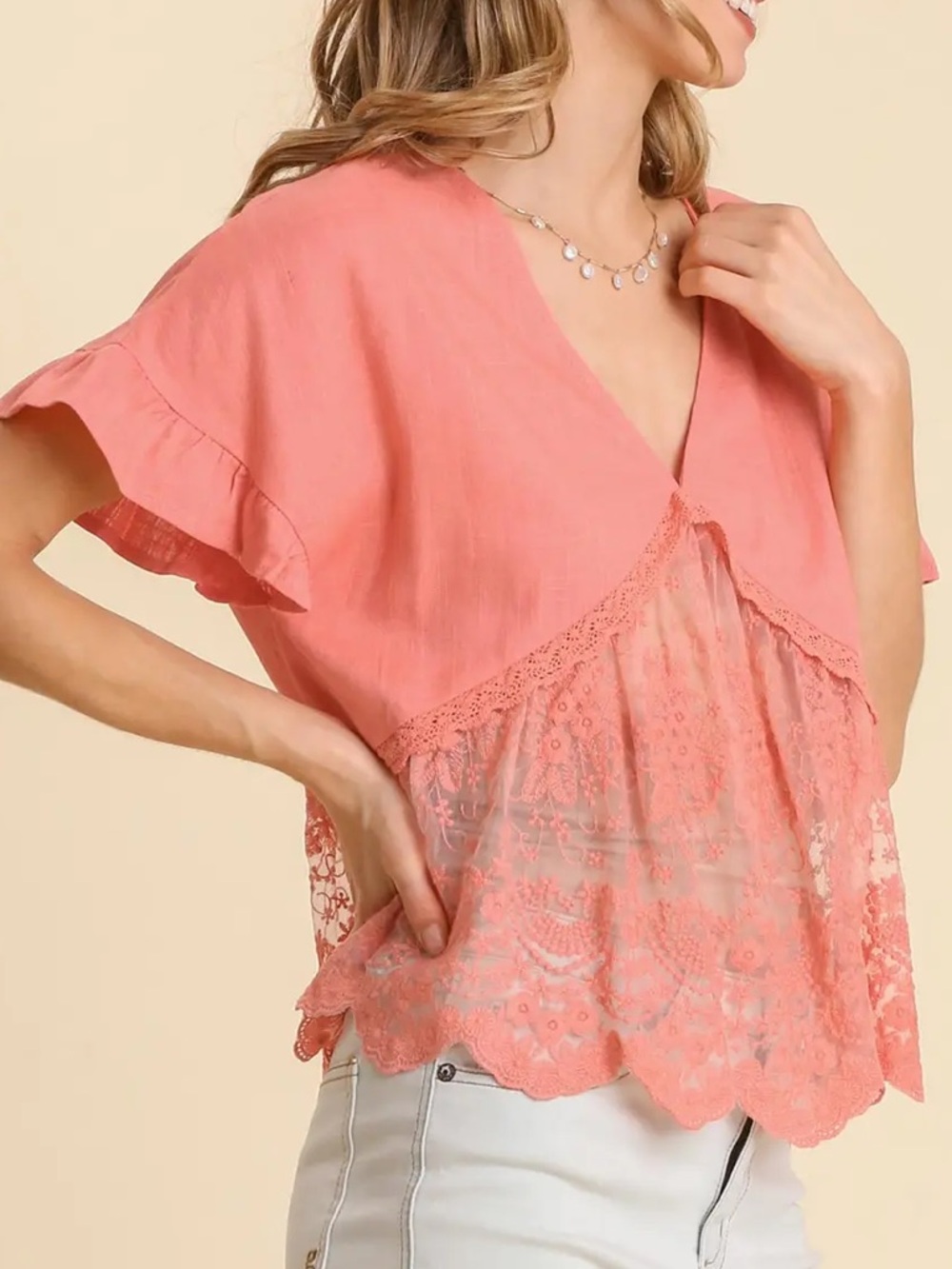 NWT UMGEE Bohemian Coral Lace Top S M L